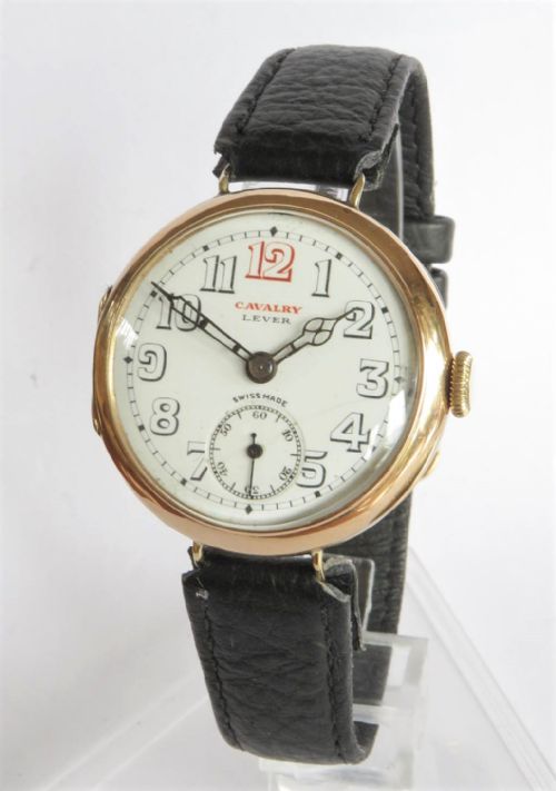Gents Antique 14kt Gold Cavalry Lever Wrist Watch