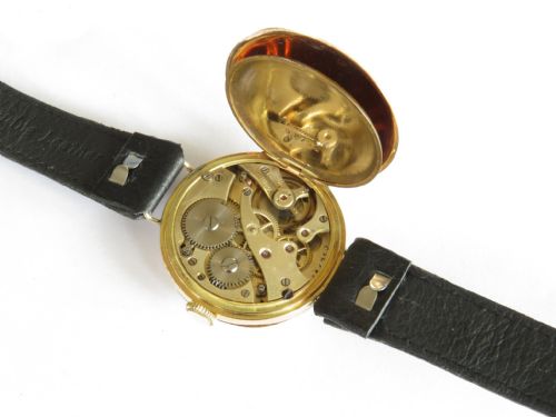 fig 2. Gents antique 14kt gold Cavalry Lever wrist watch