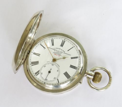 fig 1. Antique silver half hunter pocket watch, S Smith & Son