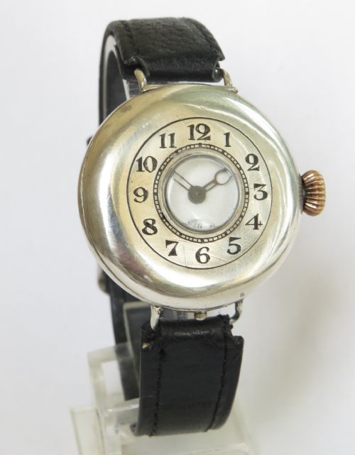 fig 1. Gents antique silver trench watch, 1915