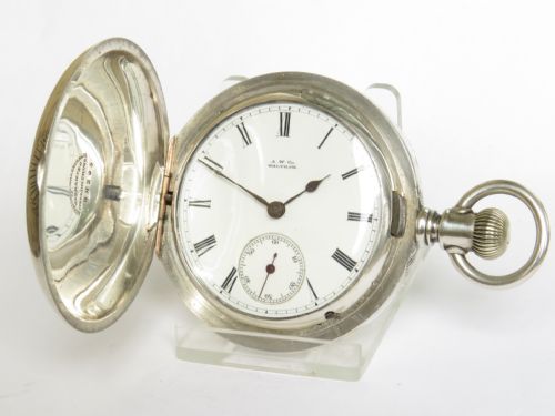 fig 1. Antique Waltham silver full hunter pocket watch, c1880