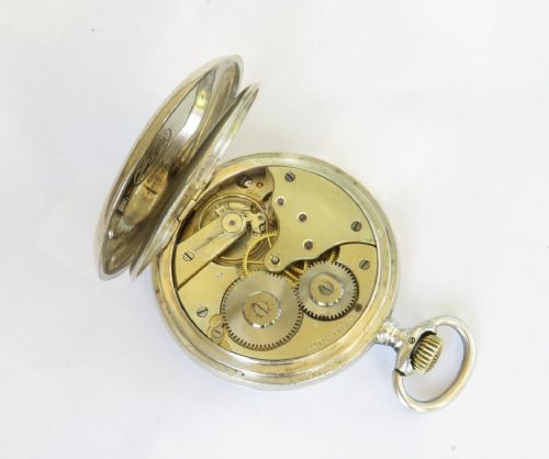 fig 1. Antique silver Longines full hunter pocket watch, c1908