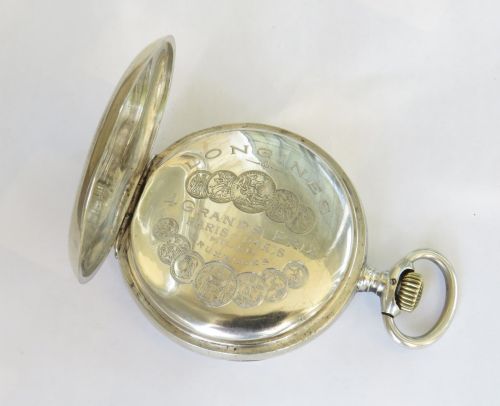 fig 3. Antique silver Longines full hunter pocket watch, c1908