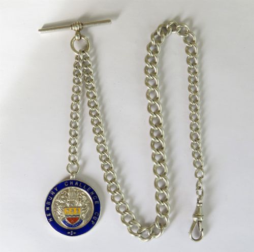 Antique Silver Pocket Watch Chain, Newbury Challenge Cup