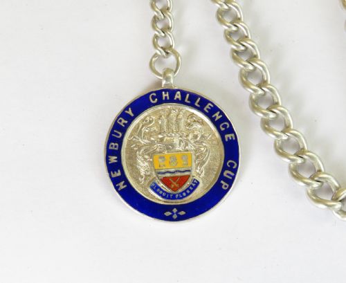 fig 1. Antique silver pocket watch chain, Newbury Challenge Cup