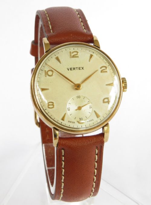 fig 1. Gents 9ct gold Vertex wrist watch, 1955