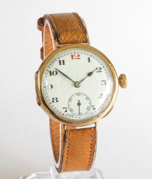 fig 1. Gents antique 9ct gold Herald wrist watch, 1923