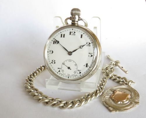 1930s Unitas Silver Pocket Watch and Chain