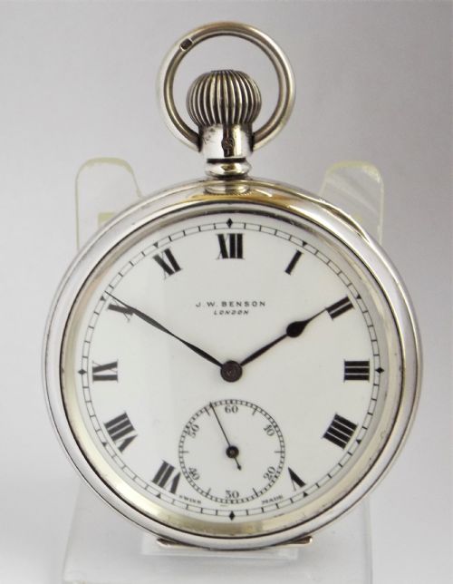 Antique Silver Cyma Pocket Watch for J W Benson, 1936.