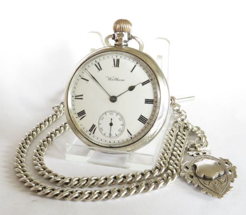 1940s Silver Waltham Pocket Watch & Chain