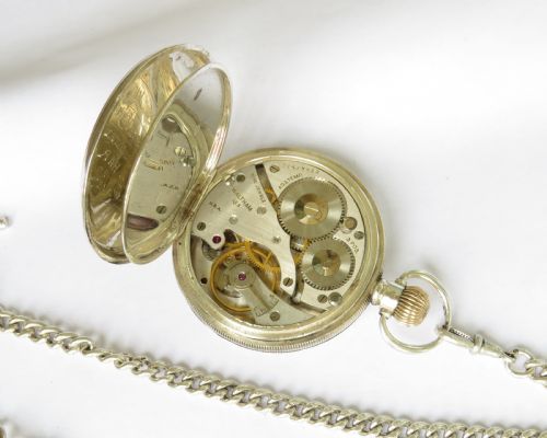 fig 3. 1940s silver Waltham pocket watch & chain