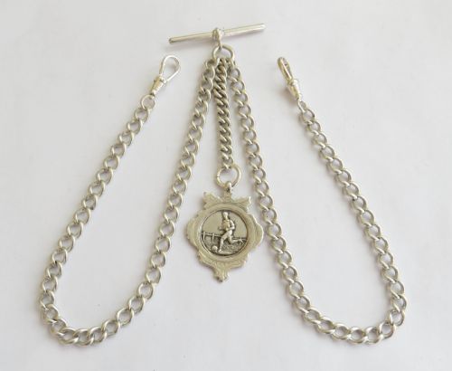 Antique Silver Double Albert with Football Fob