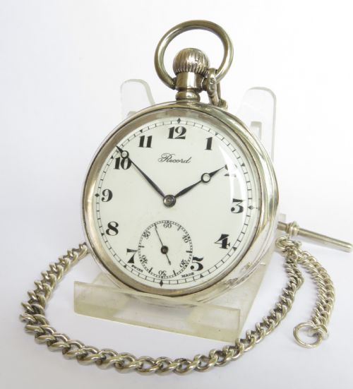 Antique Silver Record Pocket Watch and Chain