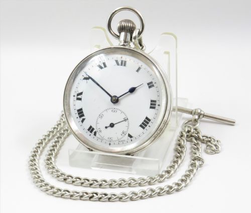 Antique 1932 Silver High Grade Pocket Watch with Chain