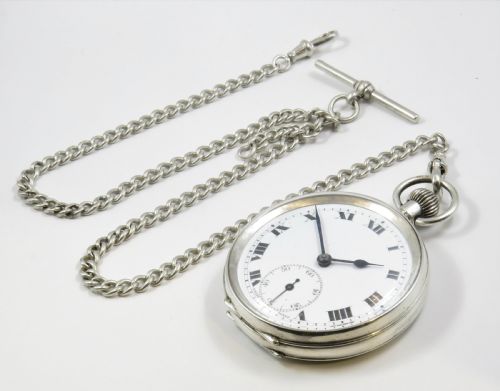 fig 1. Antique 1932 silver high grade pocket watch with chain