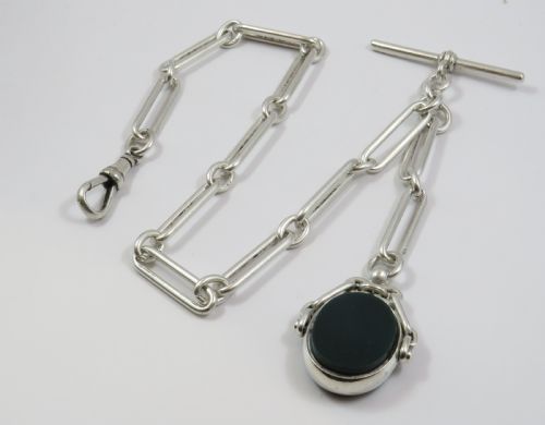 Antique Silver Churchill Watch Chain and Fob