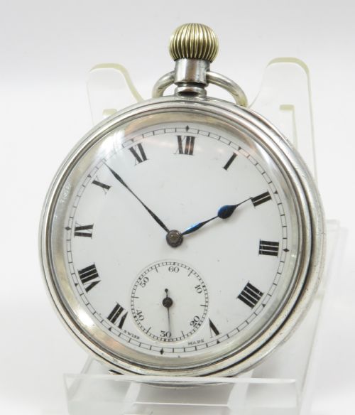 Antique Silver Visible Pocket Watch, 1918
