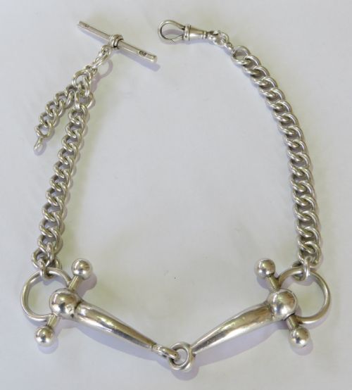 Very Rare Antique Silver Watch Chain with Horse Bridle Detail