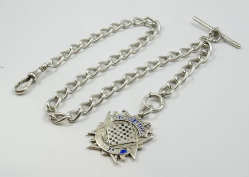 Antique Silver Watch Chain and Chess Fob