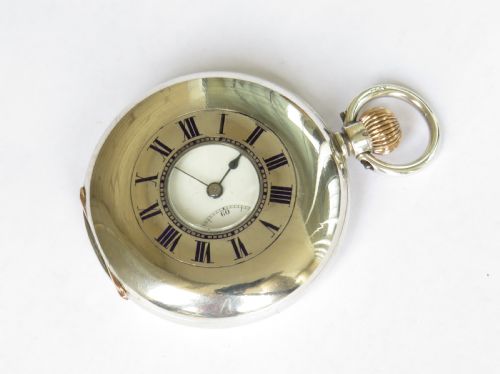 Silver Longines Half Hunter Pocket Watch, 1908