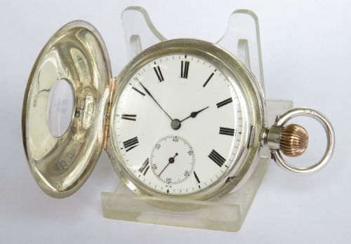 fig 1. Silver Longines half hunter pocket watch, 1908