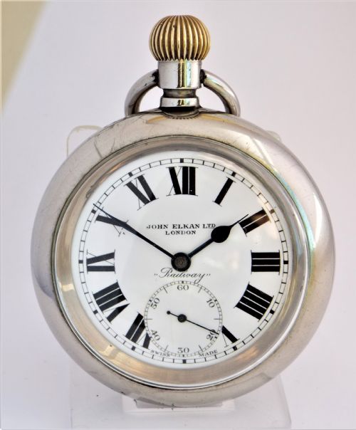 Large Antique John Elkan “Railway” Pocket Watch.
