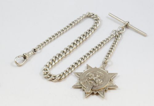 Antique Silver Watch Chain and Fob