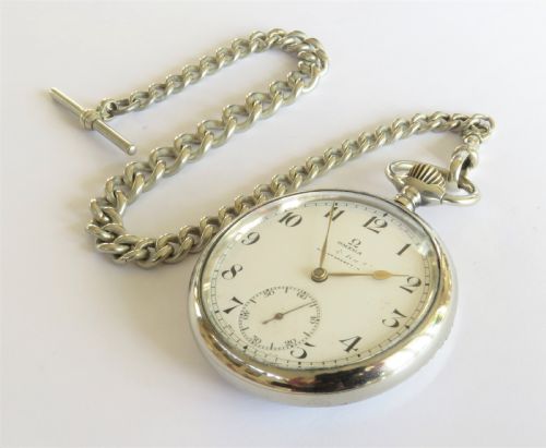fig 1. Antique Omega pocket watch and chain
