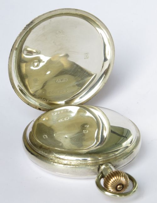 fig 1. Antique silver Cyma full hunter pocket watch for J W Benson
