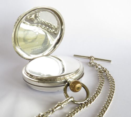 fig 2. Antique silver Buren pocket watch and chain