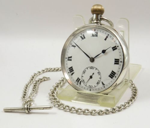Antique 1918 Silver Pocket Watch and Chain