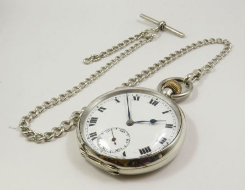 fig 1. Antique 1918 silver pocket watch and chain