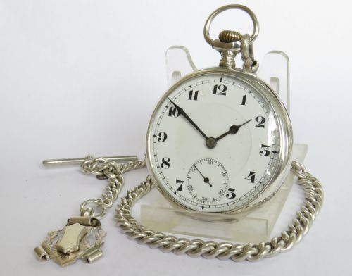 Antique Silver Record Pocket Watch & Chain