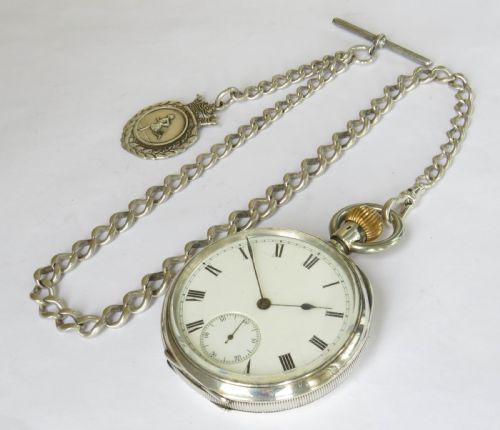 fig 1. Antique silver Waltham pocket watch and chain with history