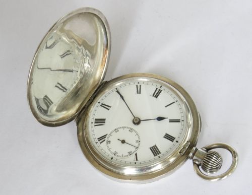 fig 1. Silver full hunter pocket watch, 1918