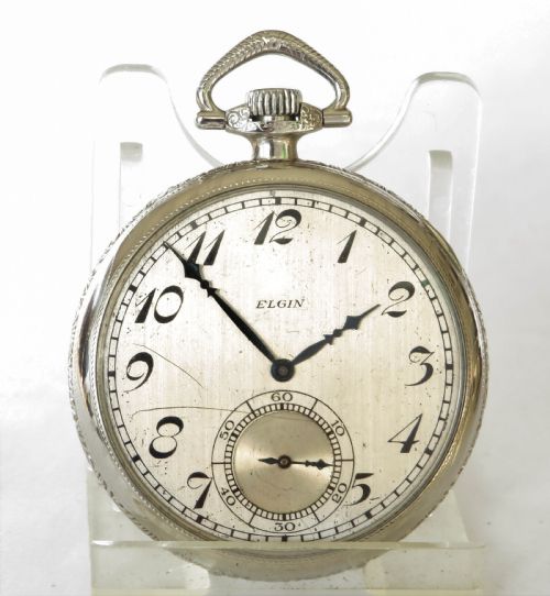 fig 1. Antique 14 white gold filled Elgin pocket watch, 1925