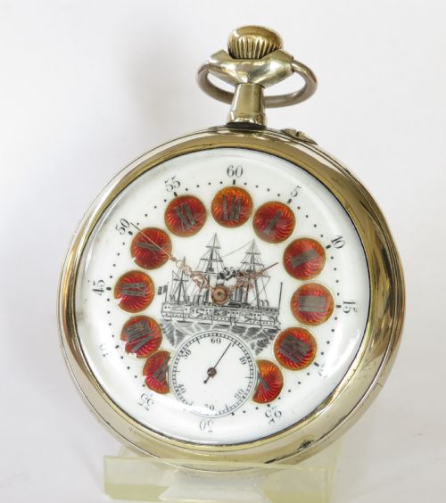 Antique Goliath Pocket Watch with French Naval Sailing Ship