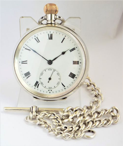 Antique Swiss Silver Pocket Watch and Chain.