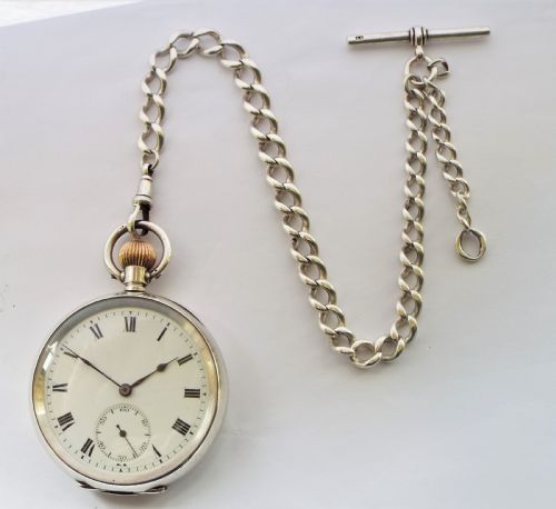 fig 2. Antique Swiss silver pocket watch and chain.