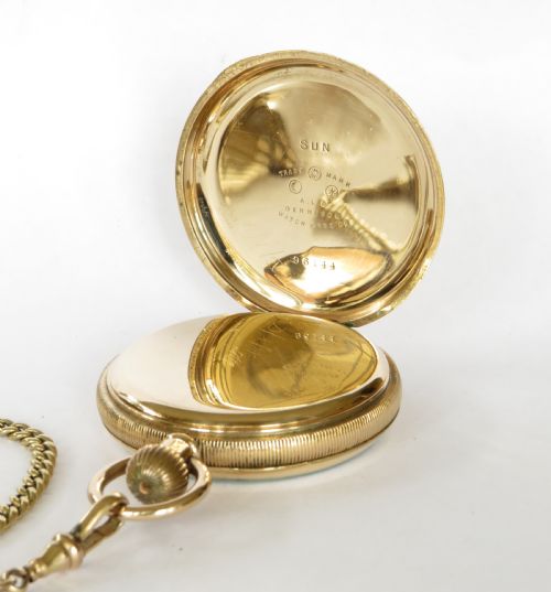fig 2. 1903 Waltham Traveler pocket watch and chain.