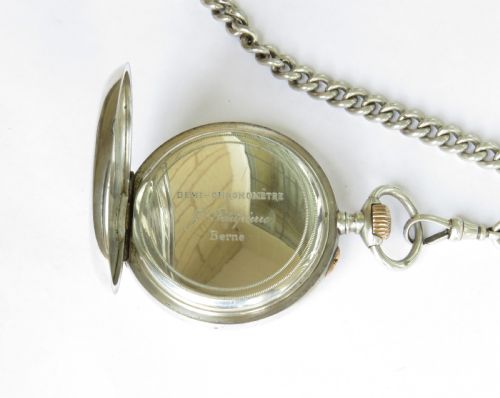 fig 2. Antique silver ‘demi-chronomètre’ pocket watch & chain