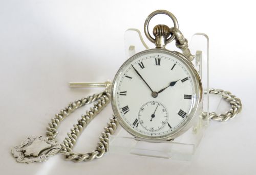 Antique 1911 Silver Pocket Watch and Chain