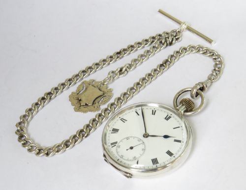 fig 1. Antique 1911 silver pocket watch and chain