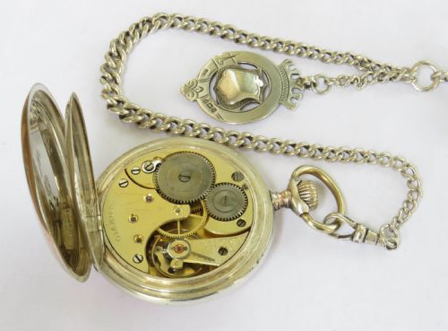 fig 2. Antique silver Omega pocket watch and chain