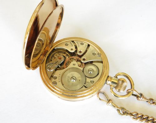 fig 3. Record Dreadnought half hunter pocket watch and chain
