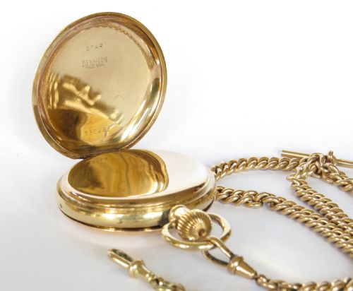 fig 4. Record Dreadnought half hunter pocket watch and chain
