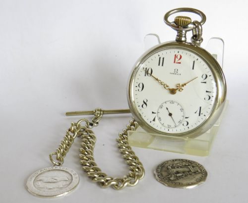 Antique Omega Pocket Watch & Chain, Railways