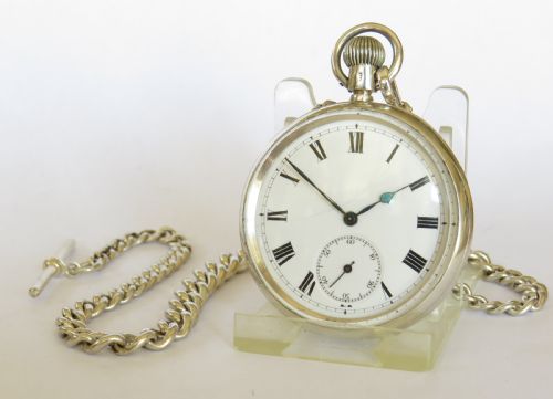 Antique Silver Longines Pocket Watch for J W Benson, with Chain