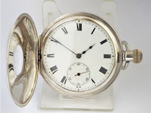 fig 1. Silver Longines half hunter pocket watch, 1918.