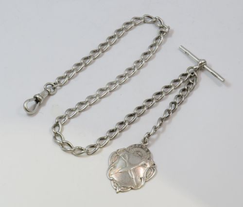 Antique Silver Watch Chain with Darts Fob
